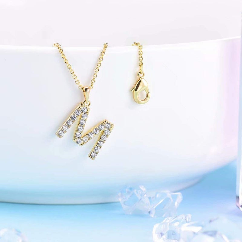 Tarsus M Initial Letter 14K Gold Plated Alphabet Pendant Necklace Monogram charm cubic zirconia Jewelry Gifts for Women Teen - Image 3